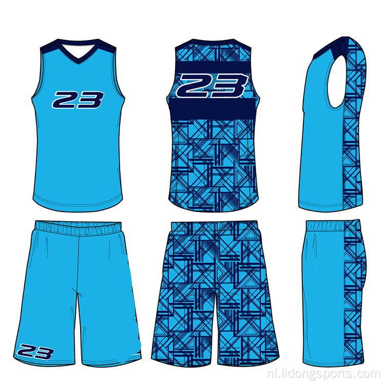 Aangepaste basketbal jersey uniform ontwerp kleur blauw