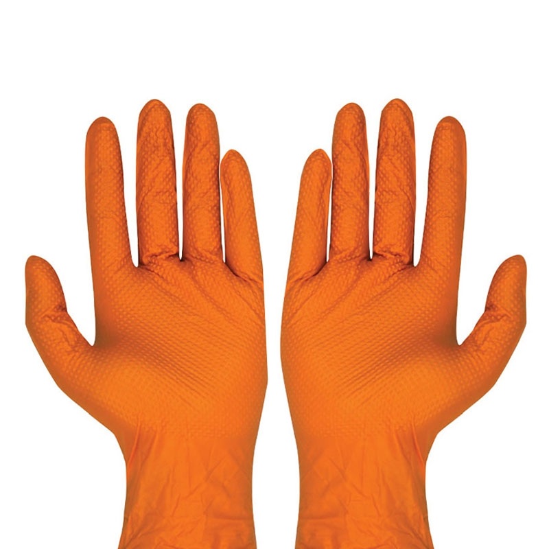 Prášek zdarma oranžové nitrilové rukavice
