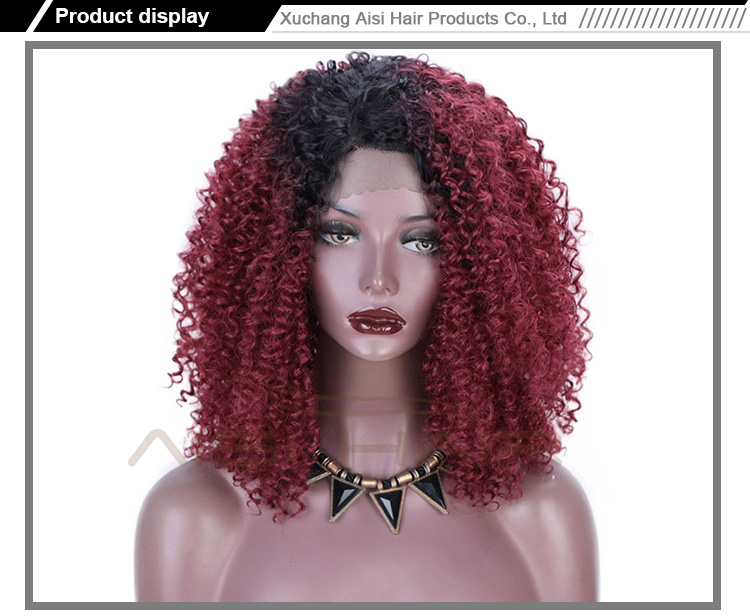 Aisi Hair Medium Long Afro Kinky Curly Wig Ombre Red Dark Root Lace Frontal Wig Synthetic Lace Front Hair Wigs For Black Women