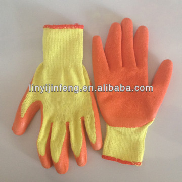 Orange Latex coated gloves with the yellow polycotton , Latex coated gloves, working gloves