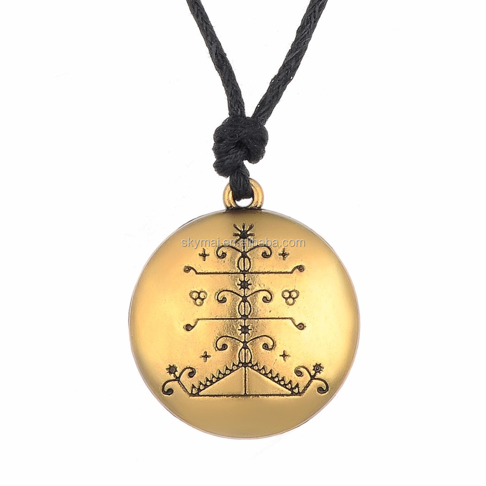 Light Weight Gold Plated Dgou Feray Vodou Lwa Pendant Hitian Voodoo Talisman Necklace With Wax Cord