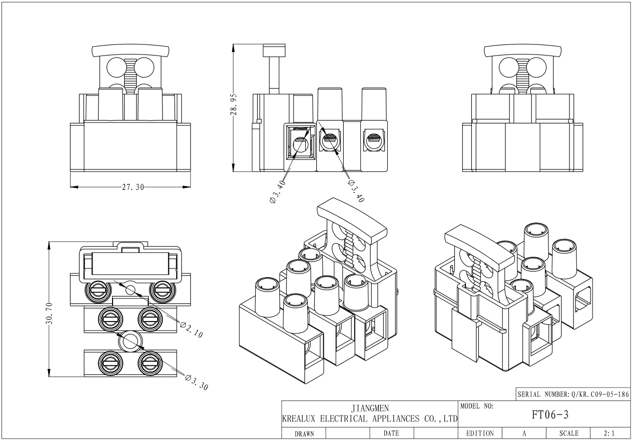 3-pole fuse terminal for fuse