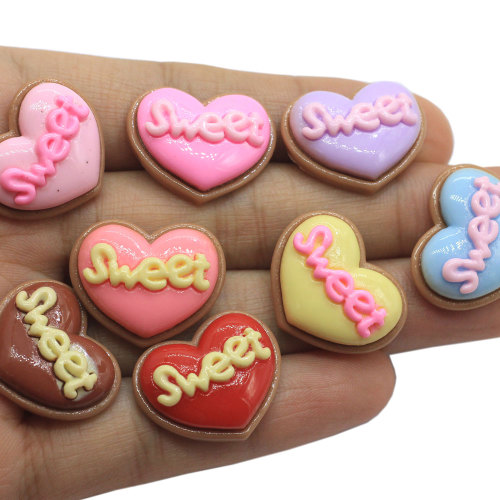 Colorful Sweet Heart Biscuits Resin Decoration Craft Falt back Cabochon Scrapbooking Hair bow Center Embellishments DIY