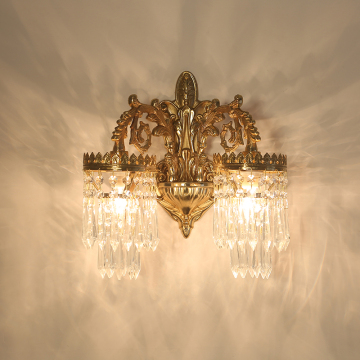 Medieval Antique Brass Wall Lamp with Crystal Decor for Bathroom and Bedroom