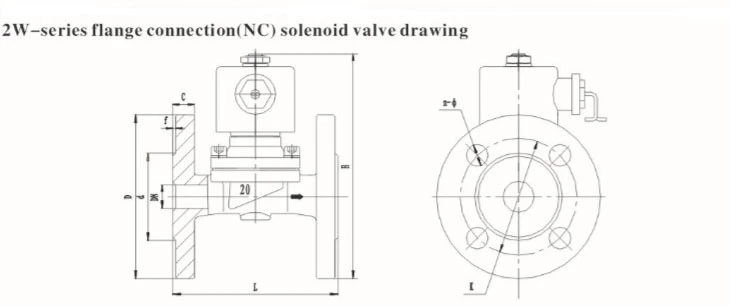 2W Series Flange Zero Differential Pressure Normally Closed Solenoid Valve