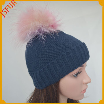 Jsfur Wholesale Pompoms Hat Handmade Winter Knitting Fur Hat