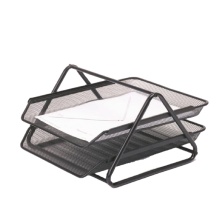 Black Metal Wire Mesh 2-Tier A4 Paper Tray Document File Letter Tray for Office Desktop