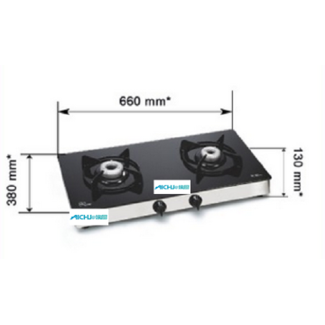 2 Alloy Burners LPG Gas Glass Cooker