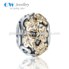 14k Golden Plating Floral Charms Spring Design Openwork Bead Fit European Accessories