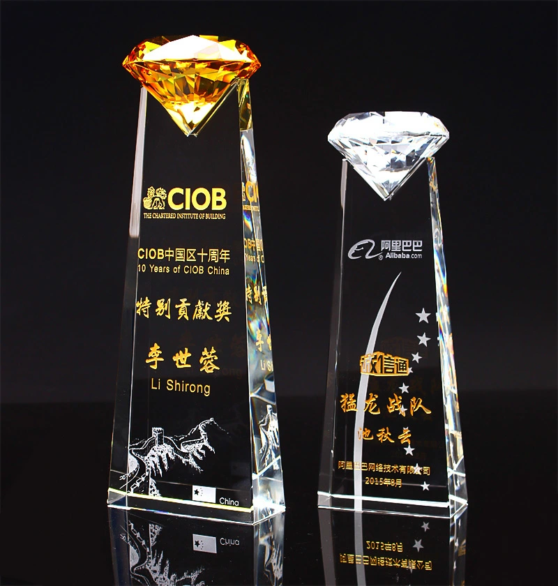 Diamond Shape Clear Red Sapphire Award for Corporate Gift Diamond Crystal Trophy