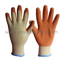 10 Gauge Beige Tc Knitted Gloves with Orange Crinkle Latex Palm Coated