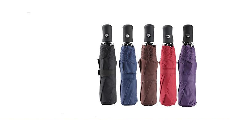 Automatic 3 Folding Black Windproof Compact Travel Lightweight Umbrella