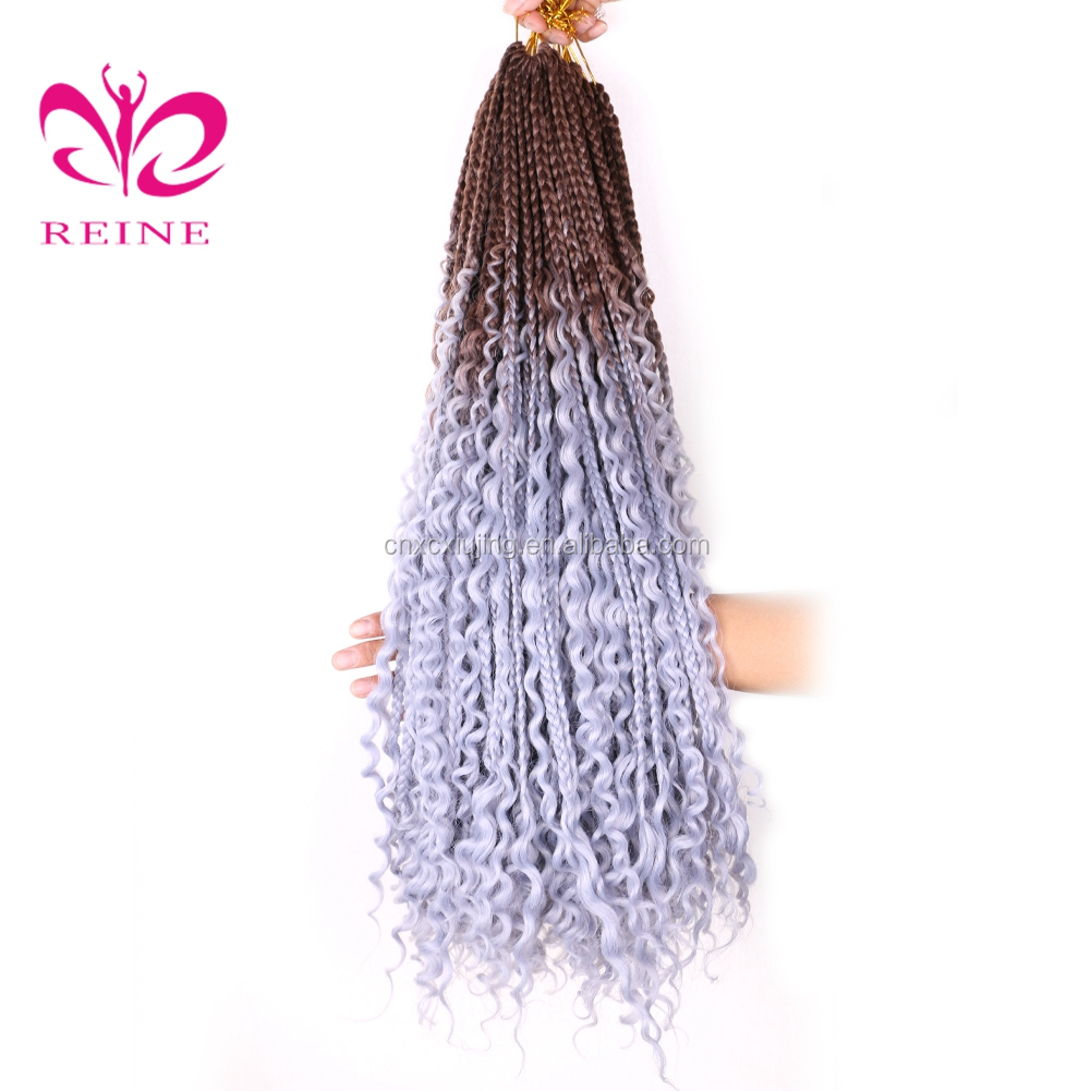 REINE Box Braids Hair Synthetic Crochet Bohemian Hair With Curl End 18 inch Boho Box Braided Hair Extension