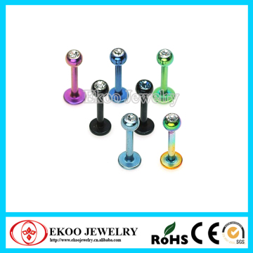 Stainless Steel Titanium Anodized Labret Lip Ring with Crystal Ball Body Piercing Jewelry