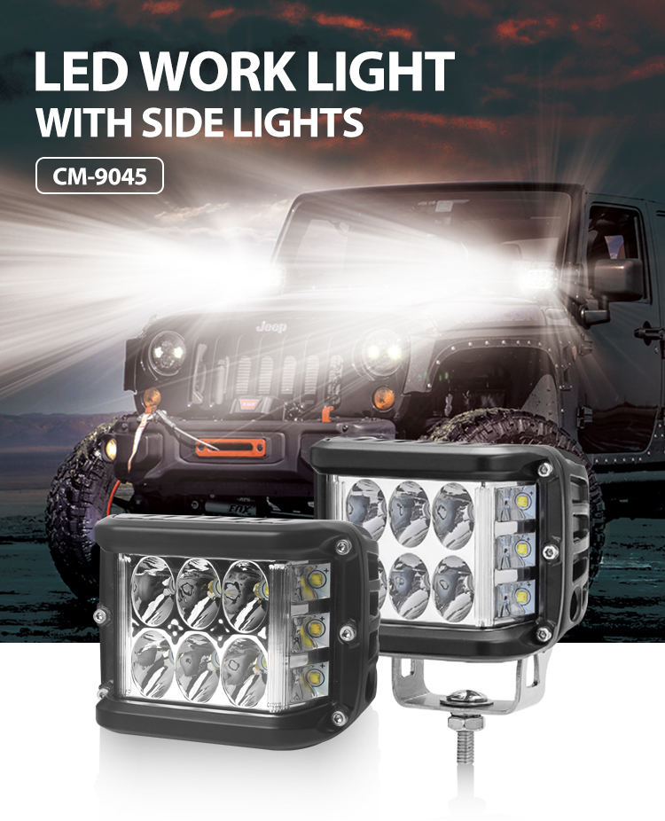 3.8 "مربع 45 واط ضوء العمل التعدين مع الأضواء الجانبية ، شاحنة الطرق الوعرة أدى ضوء العمل لشاحنة العربة SUV ATV