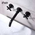 Matte Black 3 Hole Double Handle Brass Faucet