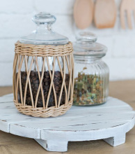 Wicker decorated glass jar with Glass lid