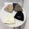 Embroidered letters warm knit cap with fleece