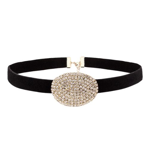 Black Velvet Crystal Stone Necklace Statement Luxury Choker
