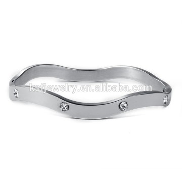 Latest fashion 316L stainless steel women fashion bangle, CZ bangle, wave shaped women bangle