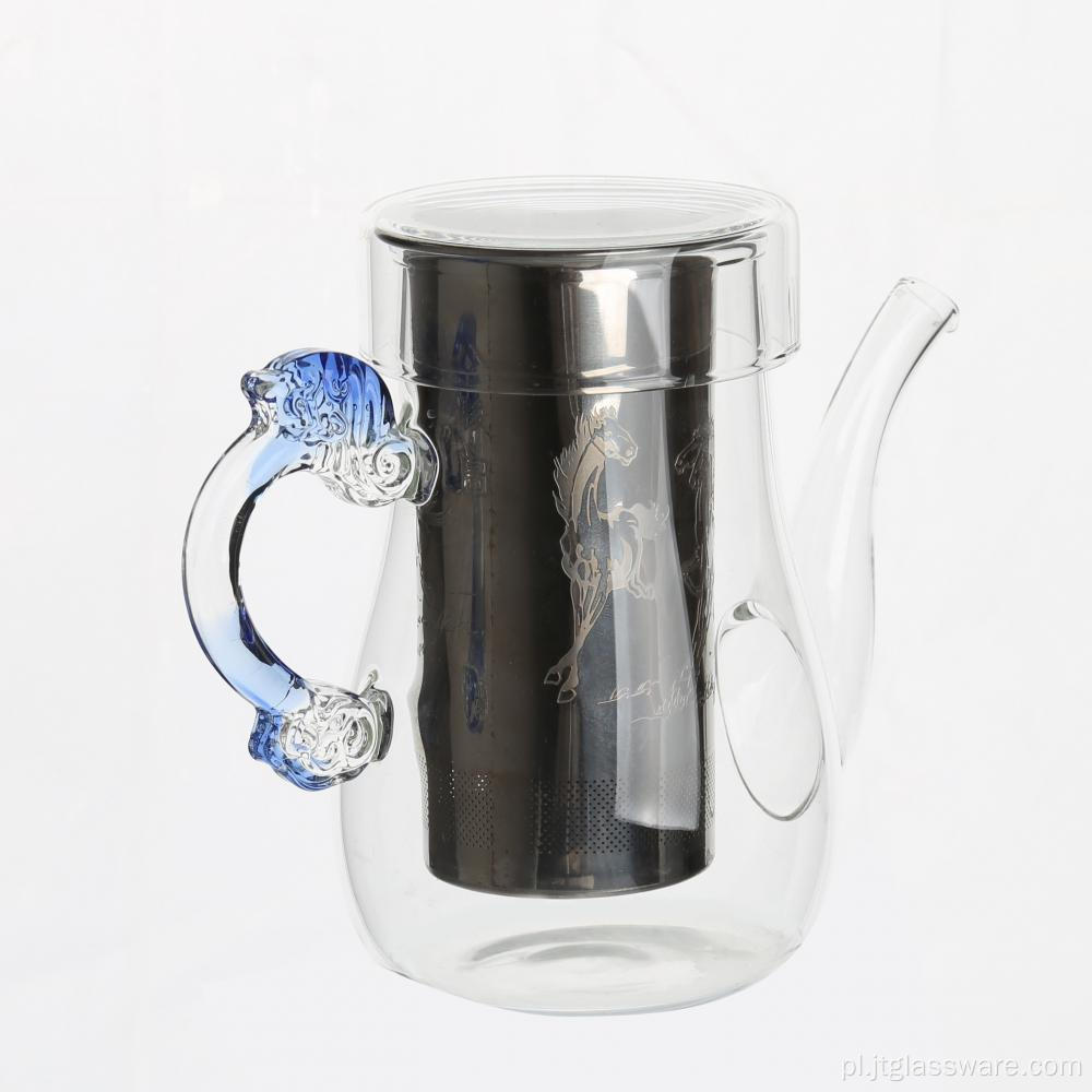 Szklany czajniczek z zaparzaczem ze stali nierdzewnej / zaparzaczem szklanym