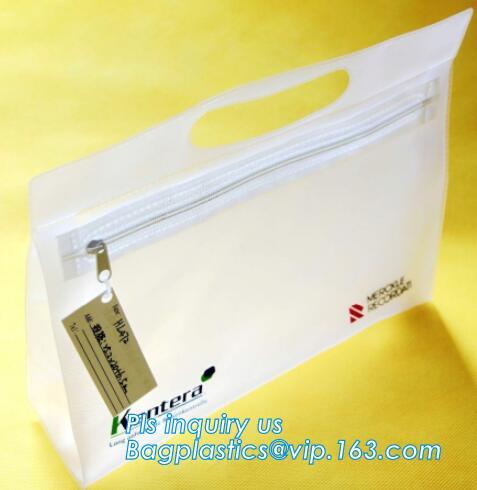 promotional zipper top biodegradable PVC plastic stand up pouch bag for cosmetic sets, frosted vinyl pvc slider zipper plastic p