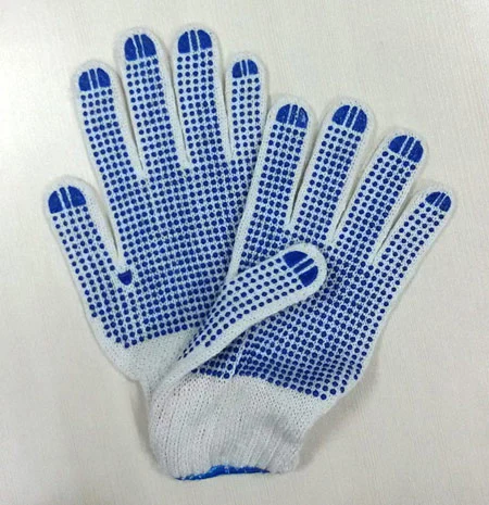 Knitted Polycotton Gloves Safety Work Glove PVC Dotted Both Sides