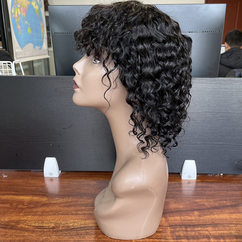 Indian virgin Human hair machine made short water wave wigs, short curly bob wig, short wigs for black women