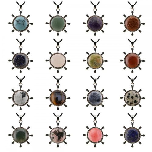 Gemstone Rudder Pendant Necklace Healing Chakra Reiki Stone Choker Necklace Natural Stone Rudder Chain Necklace for Men Women