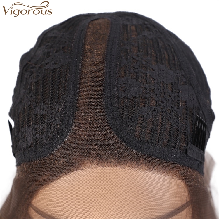 Vigorous Top Quality Lace Front Middle Part Brown Wigs Long Body Wavy Synthetic Wigs Heat Resistant Fiber Wholesale