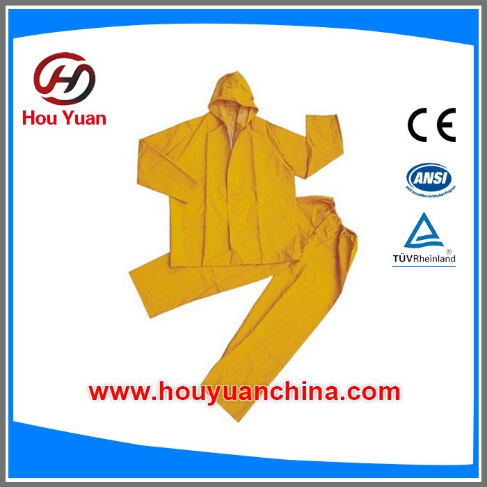 Yellow PVC Rain suit, high quality with reflective tapes, Fluorescent yellow and orange can be customized CE Standard