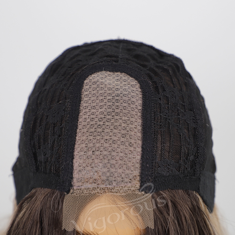 Top Quality Cheap Wholesale Vendor Heat Resistant Synthetic Fiber Lace Hair Wig Ombre Brown Dark Root Curly Long Body Wavy Women