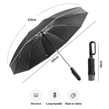 Inverted fold umbrella with reflective edge