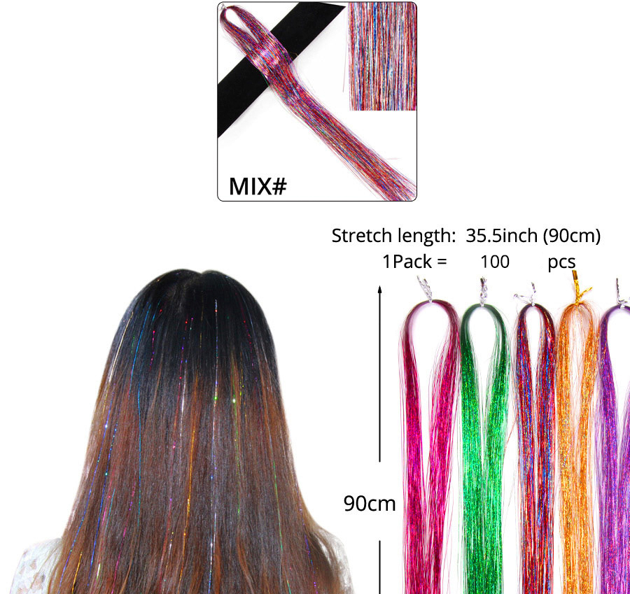 AliLeader Cheap 36" Sparkle Fairy Hair Tinsel 7 Colors Shiny Hair Streaks Tinsel Hair Extension