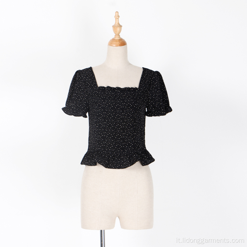 Top manica grida casual in pizzo chiffon a pois da donna