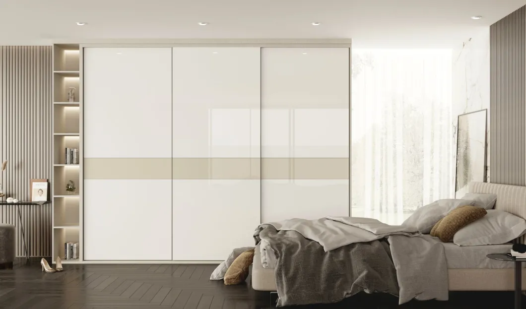 Integrated Cabinet Design Pet Highlight Panel Particle Board Bedroom Wardrobe