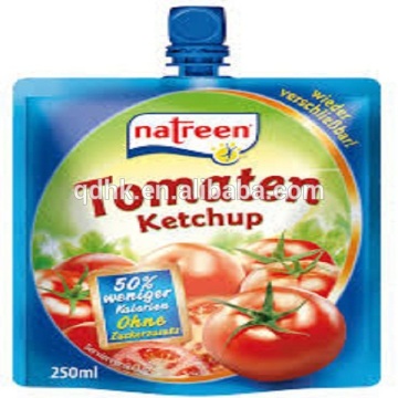 Standing tomato ketchup pouch with spout,drink pouch with spout packaging