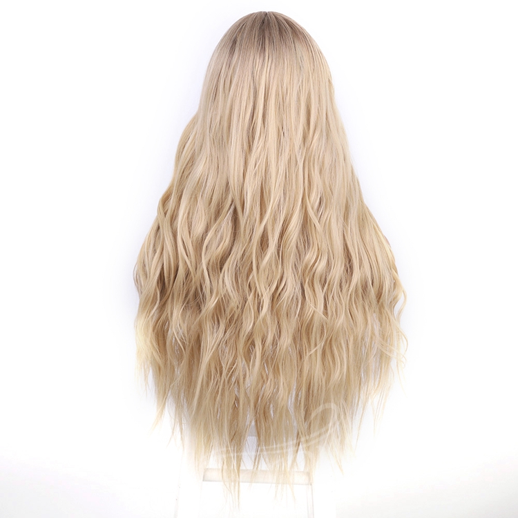 Lace Synthetic Wig Colored Blonde Hair Long Body Wavy Middle Part High Quality Good Premium Hair Cheap Price