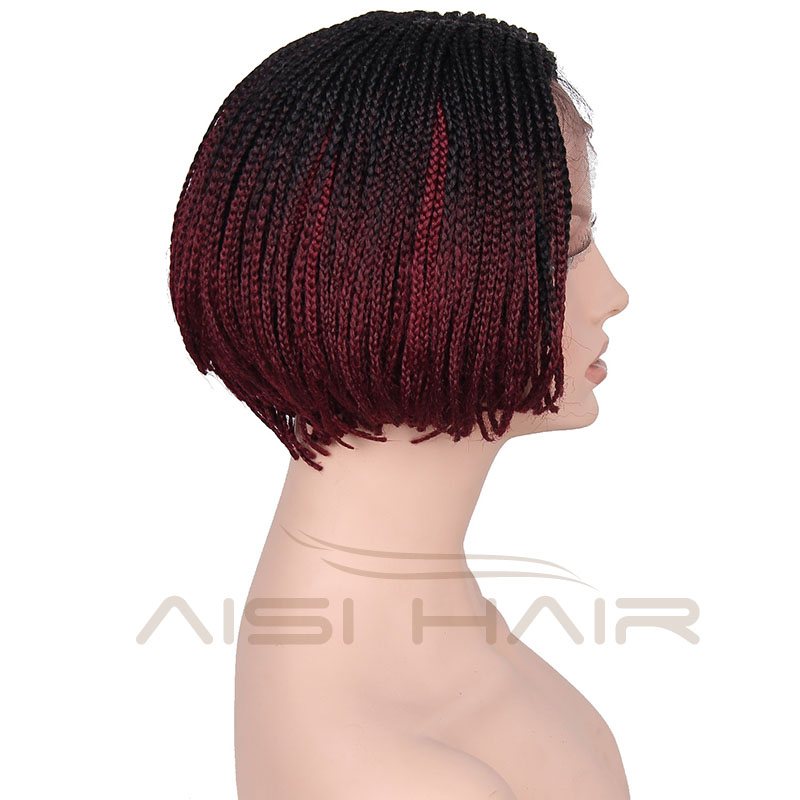 Synthetic Black Red Ombre Two Tone Color Lace Front Wigs Braid Box Hair Bob Style Wig Heat Resistant Glueless Lace Front Wig