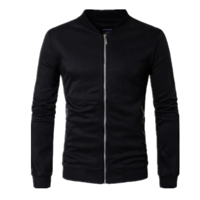 New Cardigan Long Sleeve Zipper Black Hoodie Fashion Pure Color British Trend Stand Collar Coat