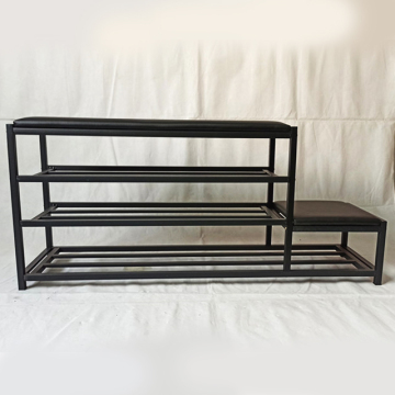 Three-layer metal shoe rack with shoe support