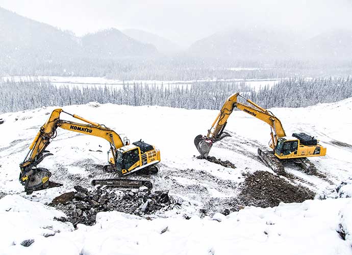 winter excavator working winter excavator working