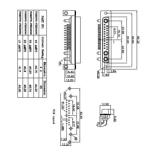 PDR25W3-FXXX00 POWER D-SUB 25W3 Right angle PCB-FEMALE TYPE 