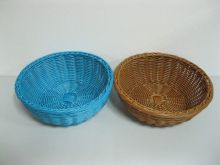 Brown Poly Rattan Basket For Storage Home / Round Handwoven Blue Fruit Poly Food Basket