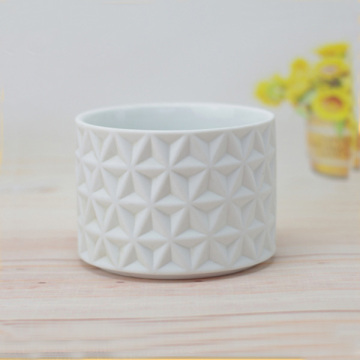 Wholesale Engraved White Ceramic Candle Containers for Home Decoration
