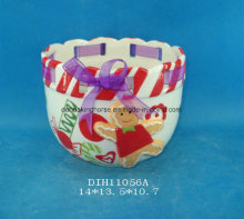 Hand-Painted Ceramic Garden Pot with Ribbon Decoration