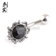 Black Crystal Belly Ring Implant Grade Stainless Steel Belly Button Rings