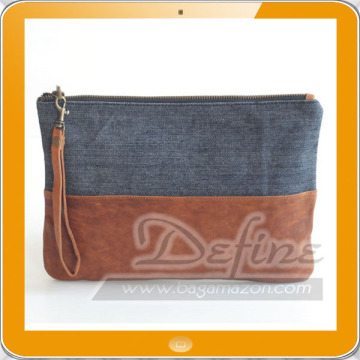 China Wholesale Women Denim Leather Wristlet Clutch Purse