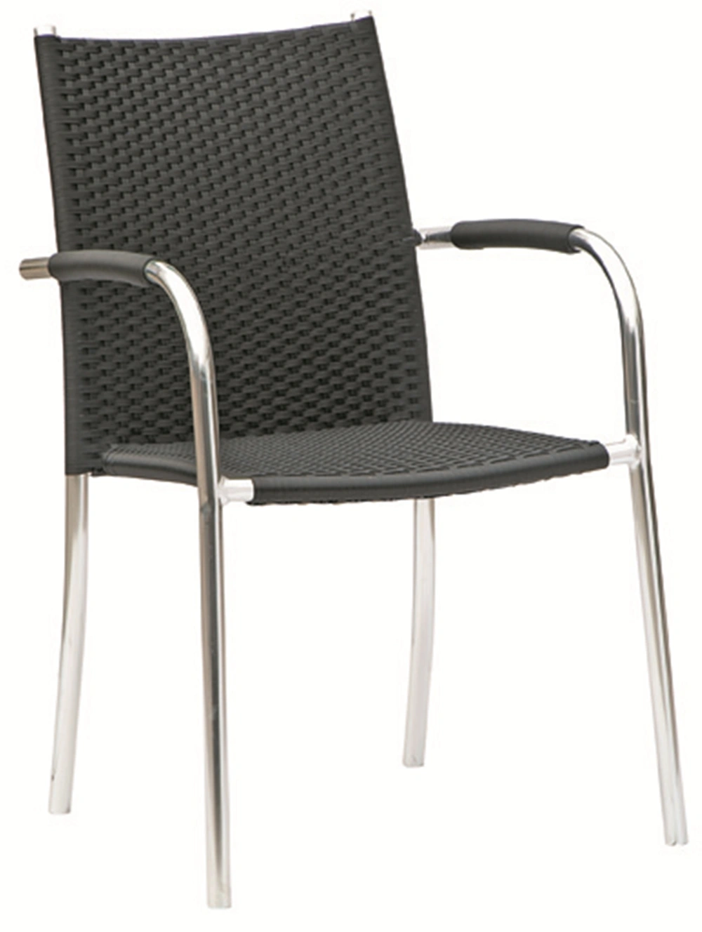 Black Rattan Modern Shiny Aluminum Frame Garden Outdoor Restaurant Dining Room Furniture Chair