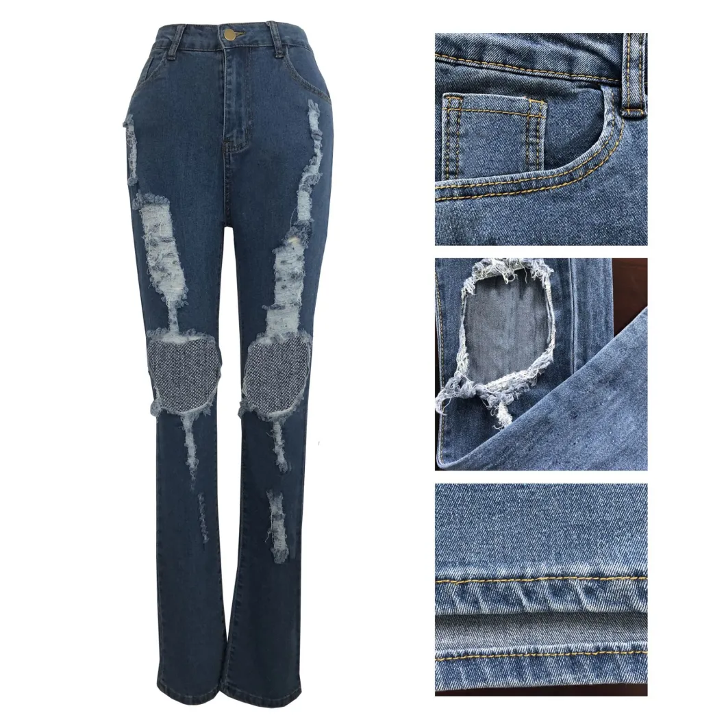 Fancy New Print Autumn Fall 2020 Womens Ripped Jeans Crop and Slit Pants